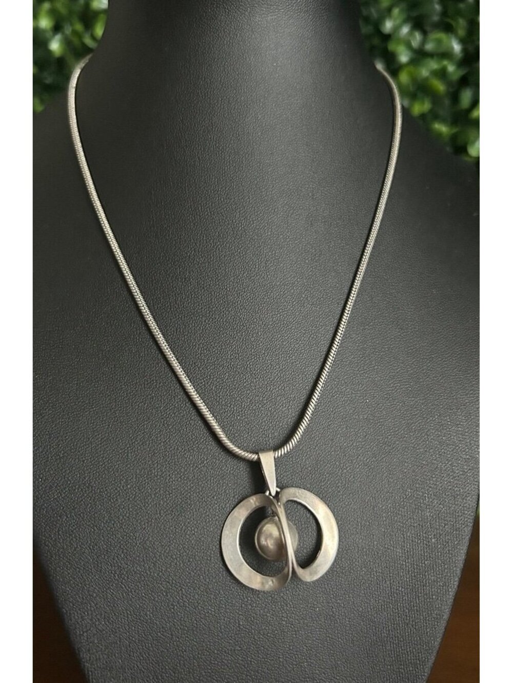 Vintage Sterling Silver 925 Modernist Abstract Pendant Necklace 18”